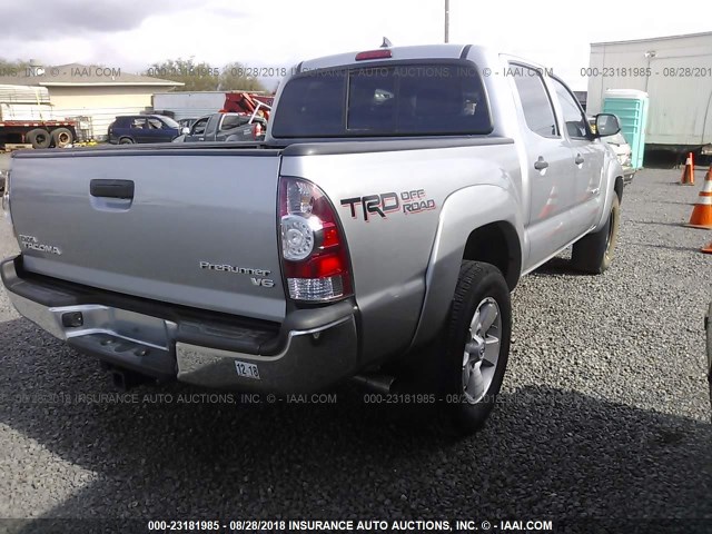 3TMJU4GN6FM186098 - 2015 TOYOTA TACOMA DOUBLE CAB PRERUNNER SILVER photo 4