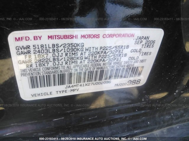 JA4MT41X27U002096 - 2007 MITSUBISHI OUTLANDER XLS BLACK photo 9