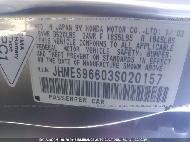 JHMES96603S020157 - 2003 HONDA CIVIC HYBRID GOLD photo 9