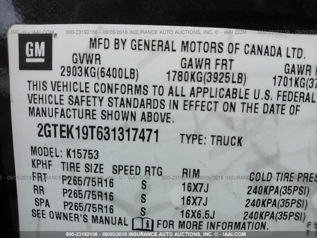 2GTEK19T631317471 - 2003 GMC NEW SIERRA K1500 GRAY photo 9