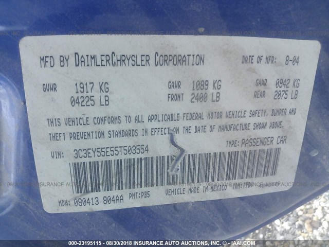 3C3EY55E55T503554 - 2005 CHRYSLER PT CRUISER TOURING BLUE photo 9