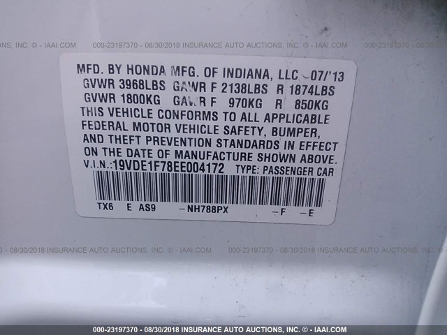 19VDE1F78EE004172 - 2014 ACURA ILX 20 TECH WHITE photo 9