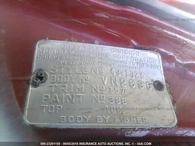 20GKH290164 - 1949 CHEVROLET 2 DR SEDAN  RED photo 9