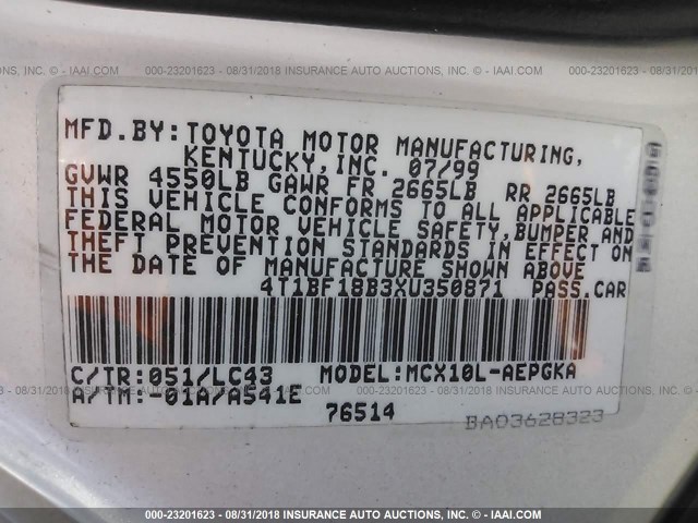 4T1BF18B3XU350871 - 1999 TOYOTA AVALON XL/XLS WHITE photo 9