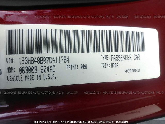 1B3HB48B07D411784 - 2007 DODGE CALIBER SXT RED photo 9