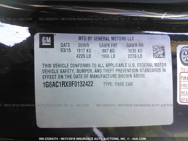 1G6AC1RX8F0132422 - 2015 CADILLAC ATS PERFORMANCE BLACK photo 9