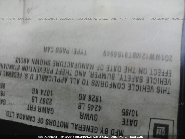 2G1WW12M8T9156949 - 1996 CHEVROLET MONTE CARLO LS 蓝色 照片 9