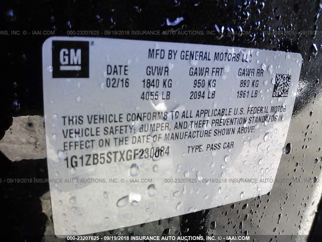 1G1ZB5STXGF230084 - 2016 CHEVROLET MALIBU LS 黑色 照片 9