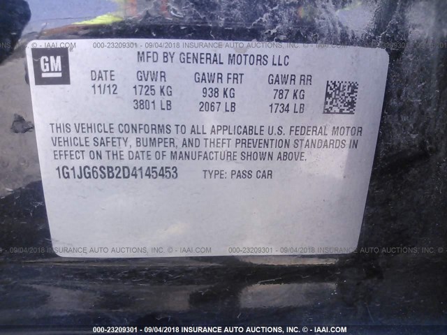 1G1JG6SB2D4145453 - 2013 CHEVROLET SONIC RS BLACK photo 9