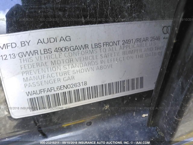 WAUFFAFL6EN026318 - 2014 AUDI A4 PREMIUM PLUS BLACK photo 9