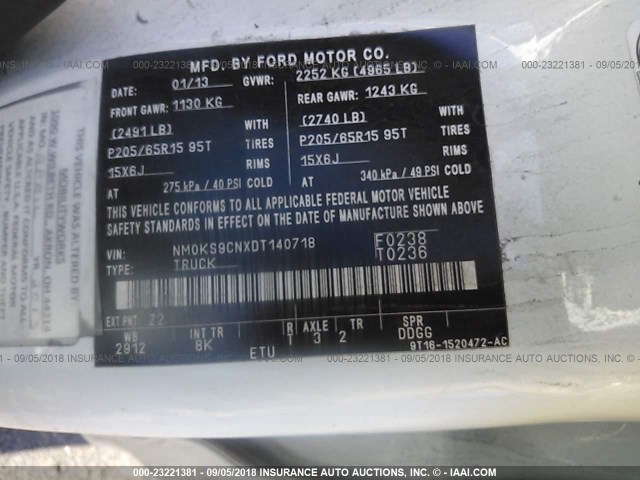 NM0KS9CNXDT140718 - 2013 FORD TRANSIT CONNECT  Unknown photo 9