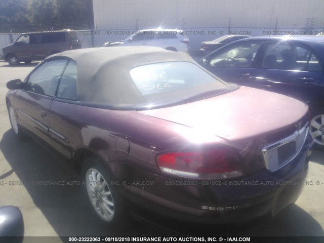 1C3EL55U01N566612 - 2001 CHRYSLER SEBRING LXI BURGUNDY photo 3