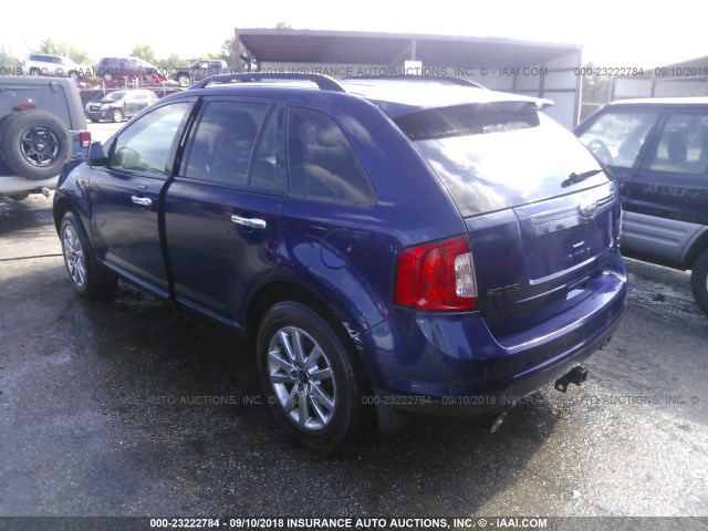 2FMDK3JC1BBA70433 - 2011 FORD EDGE SEL Dark Blue photo 3