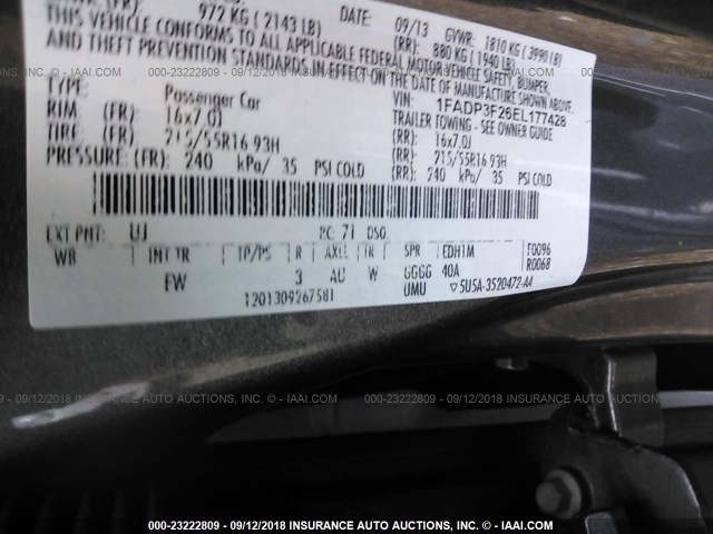 1FADP3F26EL177428 - 2014 FORD FOCUS SE GRAY photo 9