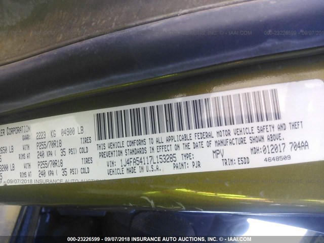 1J4FA54117L153285 - 2007 JEEP WRANGLER SAHARA GREEN photo 9