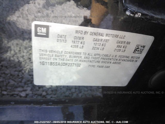 1G11B5SA0DF237102 - 2013 CHEVROLET MALIBU LS BLACK photo 9