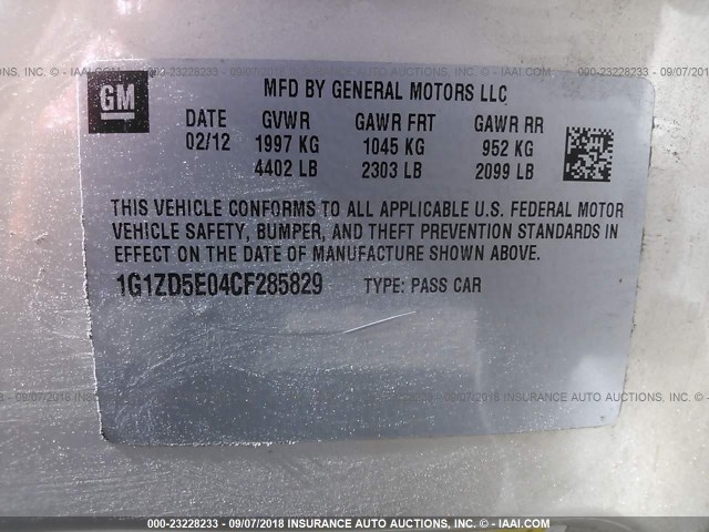 1G1ZD5E04CF285829 - 2012 CHEVROLET MALIBU 2LT Champagne photo 9