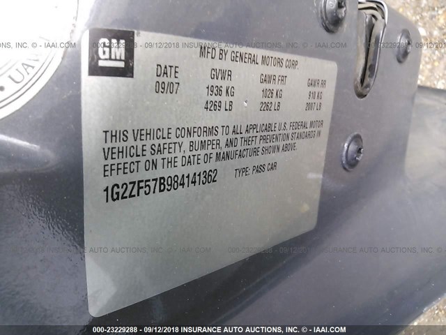 1G2ZF57B984141362 - 2008 PONTIAC G6 VALUE LEADER/BASE GRAY photo 9