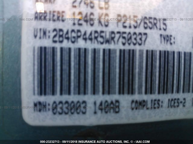 2B4GP44R5WR750337 - 1998 DODGE GRAND CARAVAN SE/SPORT BLUE photo 9