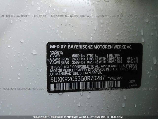 5UXKR2C53G0R70287 - 2016 BMW X5 SDRIVE35I WHITE photo 9