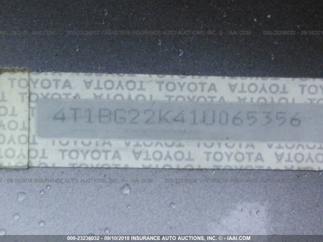 4T1BG22K41U065356 - 2001 TOYOTA CAMRY CE/LE/XLE GRAY photo 9