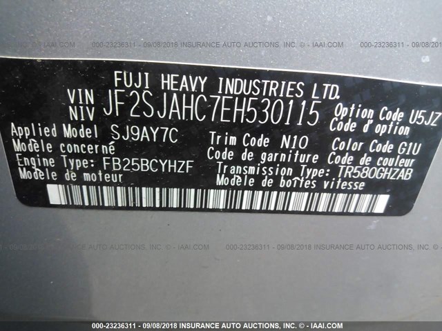 JF2SJAHC7EH530115 - 2014 SUBARU FORESTER 2.5I LIMITED SILVER photo 9