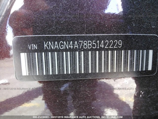 KNAGN4A78B5142229 - 2011 KIA OPTIMA EX/SX BURGUNDY photo 9