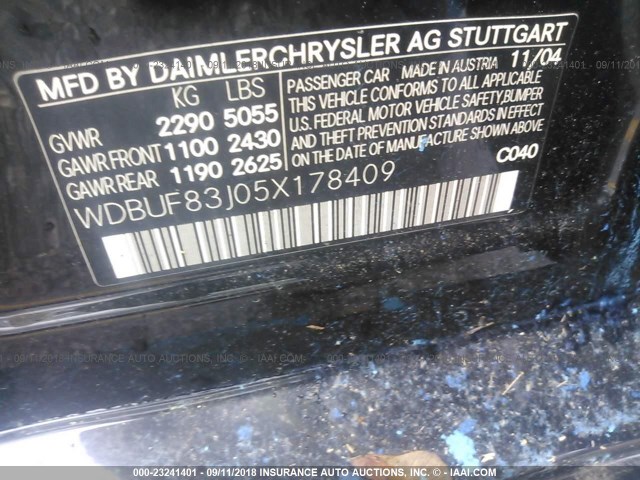 WDBUF83J05X178409 - 2005 MERCEDES-BENZ E 500 4MATIC BLACK photo 9