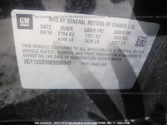 2G1125S39E9296547 - 2014 CHEVROLET IMPALA LT BLACK photo 9