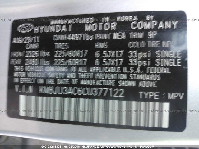 KM8JU3AC6CU377122 - 2012 HYUNDAI TUCSON GLS/LIMITED 银色 照片 9