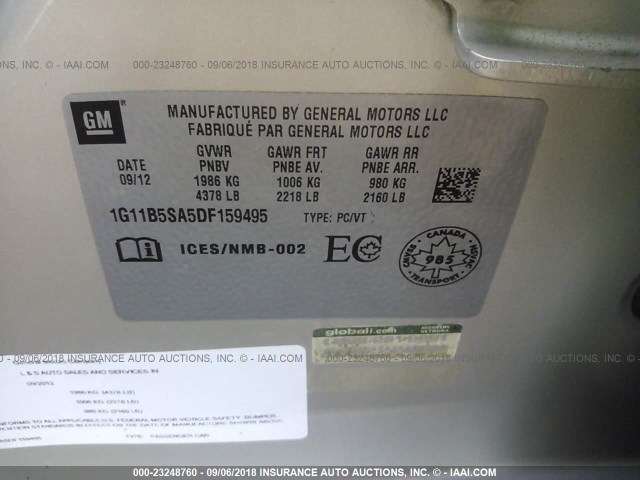 1G11B5SA5DF159495 - 2013 CHEVROLET MALIBU LS GOLD photo 9