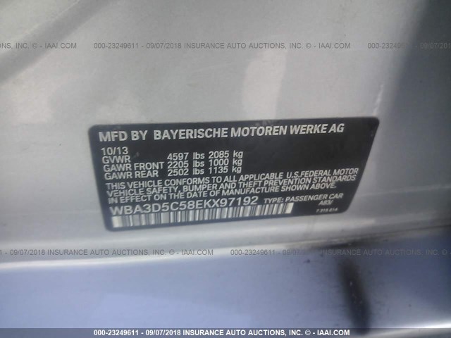 WBA3D5C58EKX97192 - 2014 BMW 328 D/XDRIVE ვერცხლისფერი ფოტო 9