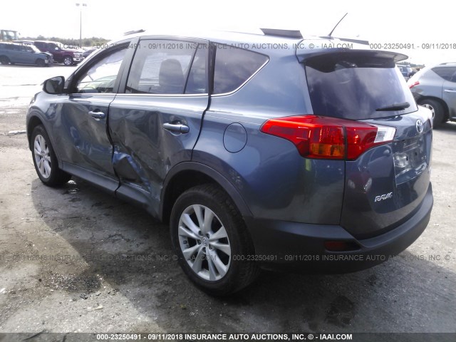 2T3YFREV5EW114895 - 2014 TOYOTA RAV4 LIMITED BLUE photo 3