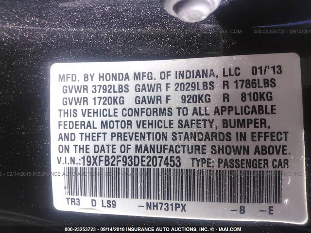 19XFB2F93DE207453 - 2013 HONDA CIVIC EXL 黑色 照片 9