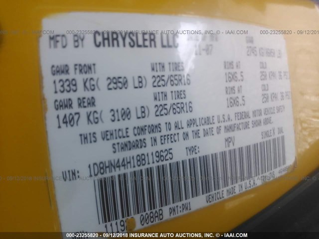 1D8HN44H18B119625 - 2008 DODGE GRAND CARAVAN SE YELLOW photo 9