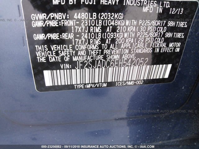 JF2SJADC6EH542052 - 2014 SUBARU FORESTER 2.5I PREMIUM 蓝色 照片 9