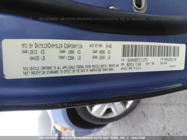 1B3HB48B57D113375 - 2007 DODGE CALIBER SXT BLUE photo 9