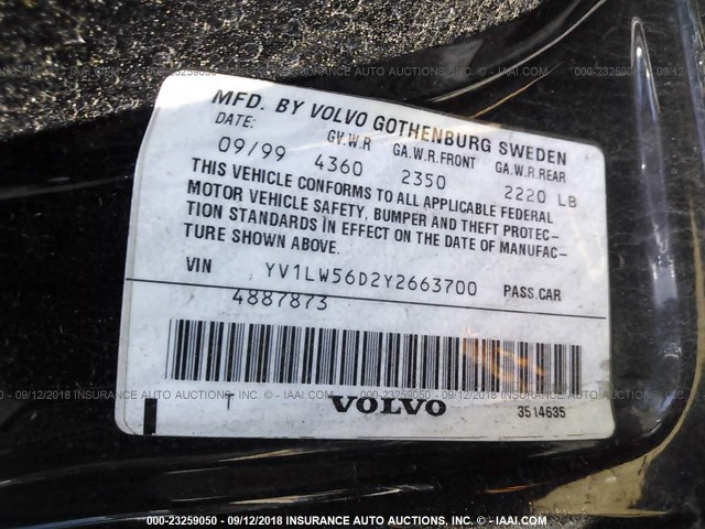 YV1LW56D2Y2663700 - 2000 VOLVO V70 GLT BLACK photo 9