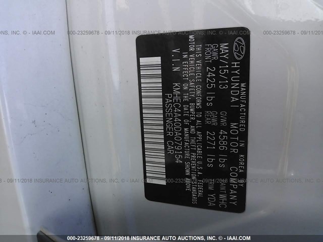 KMHEC4A40DA079154 - 2013 HYUNDAI SONATA HYBRID WHITE photo 9