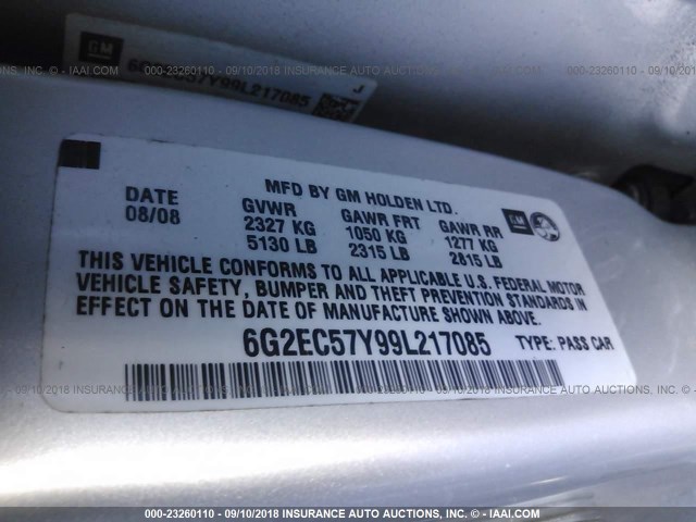 6G2EC57Y99L217085 - 2009 PONTIAC G8 GT SILVER photo 9