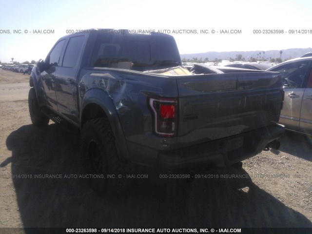 1FTFW1RG3JFA17095 - 2018 FORD F150 RAPTOR GRAY photo 3