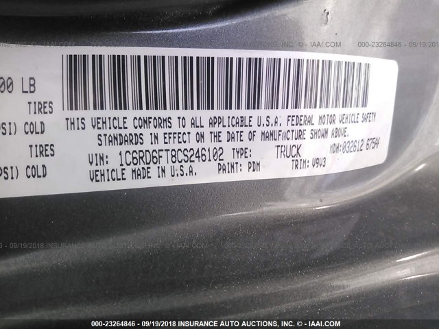 1C6RD6FT8CS246102 - 2012 DODGE RAM 1500 ST GRAY photo 9