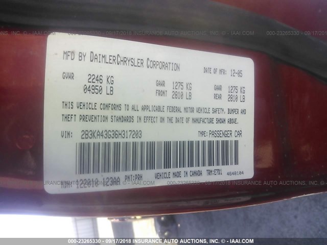 2B3KA43G36H317203 - 2006 DODGE CHARGER SE/SXT RED photo 9