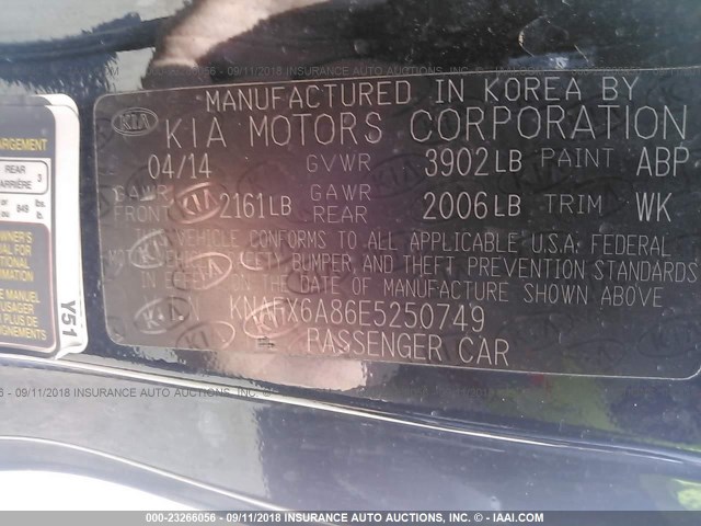 KNAFX6A86E5250749 - 2014 KIA FORTE EX BLACK photo 9