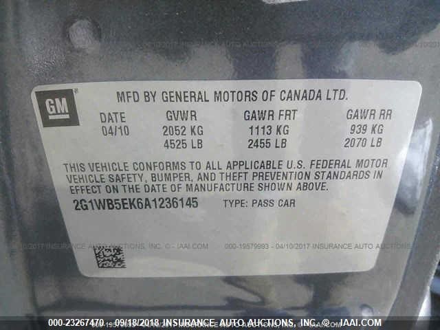 2G1WB5EK6A1236145 - 2010 CHEVROLET IMPALA SS LT BLACK photo 9