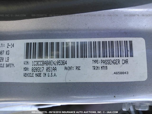 1C3CCBAB0EN205364 - 2014 CHRYSLER 200 LX SILVER photo 9