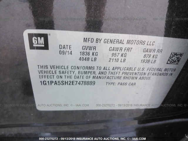 1G1PA5SH2E7478889 - 2014 CHEVROLET CRUZE LS GRAY photo 9