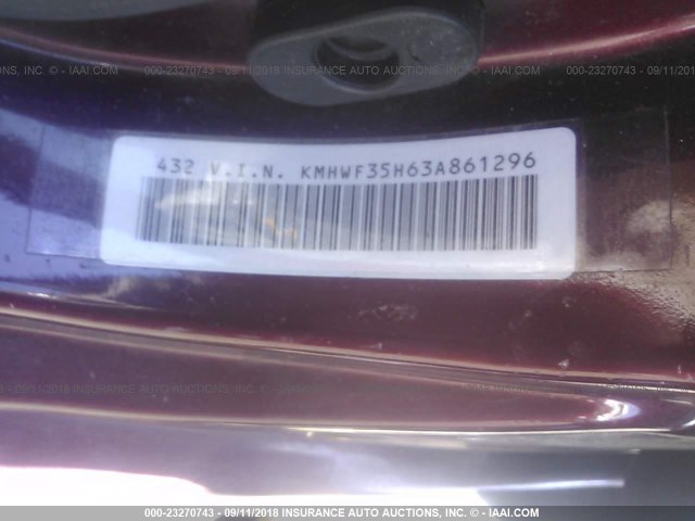 KMHWF35H63A861296 - 2003 HYUNDAI SONATA GLS/LX BURGUNDY photo 9