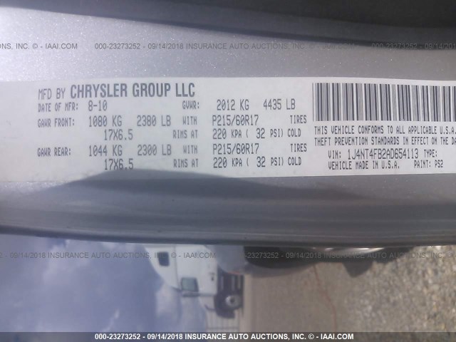 1J4NT4FB2AD654113 - 2010 JEEP COMPASS SPORT SILVER photo 9