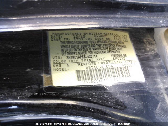 3N1BC1AP8BL420714 - 2011 NISSAN VERSA S/SL BLACK photo 9